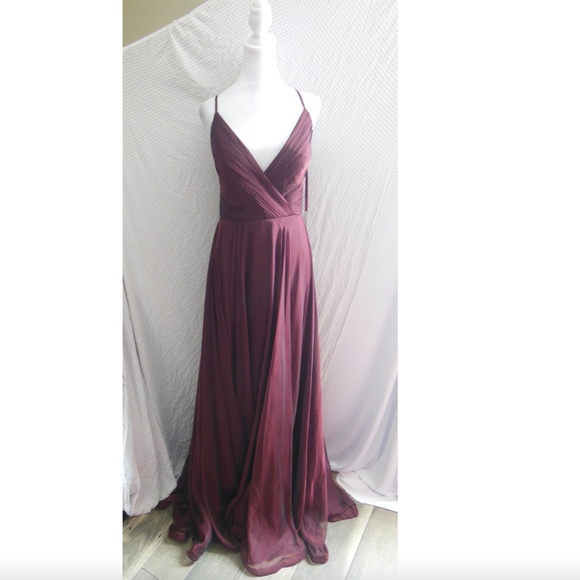NWT LA FEMME Garnet CHIFFON Pleated Bodice HIGH Slit EVENING Dress BALL GOWN 6 - Picture 8 of 12